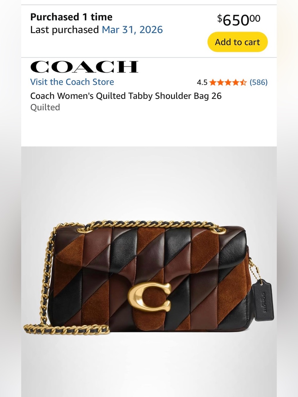 Coach Quilted Patchwork Shoulder Bag in Brown, Black and Tan - Picture 2 of 2